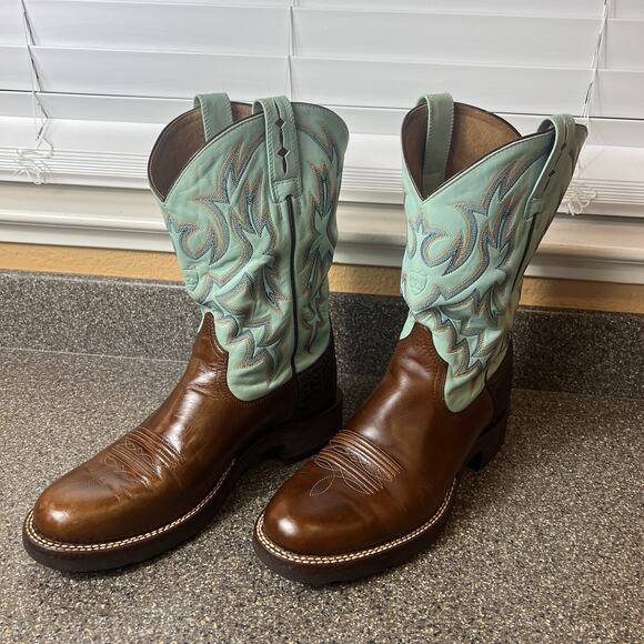 ARIAT Cobalt Brown Blue Leather Cowboy Boots #38823 Mens Size 10.5D Western Shoe - Picture 2 of 9